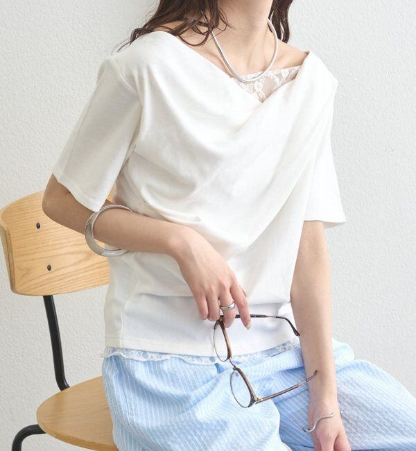  「レースドッキングオフショル半袖Tシャツ」|Tシャツ・カットソー|オフホワイト