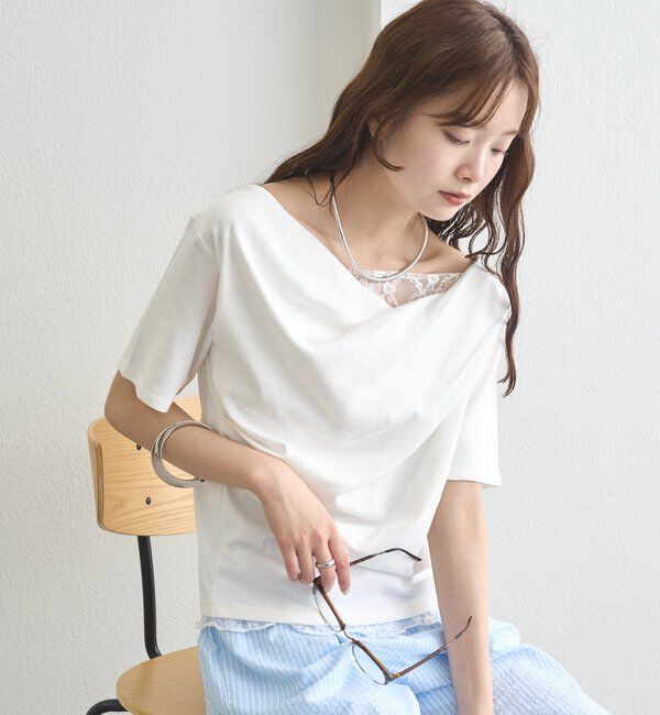  「レースドッキングオフショル半袖Tシャツ」|Tシャツ・カットソー|