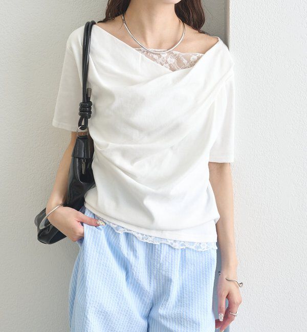  「レースドッキングオフショル半袖Tシャツ」|Tシャツ・カットソー|