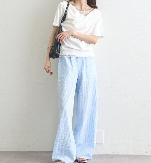  「レースドッキングオフショル半袖Tシャツ」|Tシャツ・カットソー|