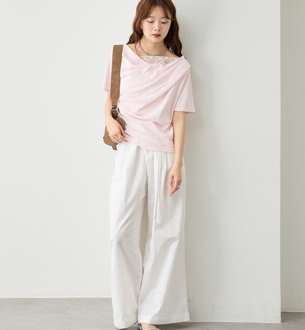  「レースドッキングオフショル半袖Tシャツ」|Tシャツ・カットソー|