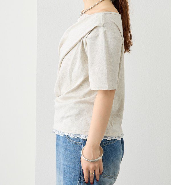  「レースドッキングオフショル半袖Tシャツ」|Tシャツ・カットソー|