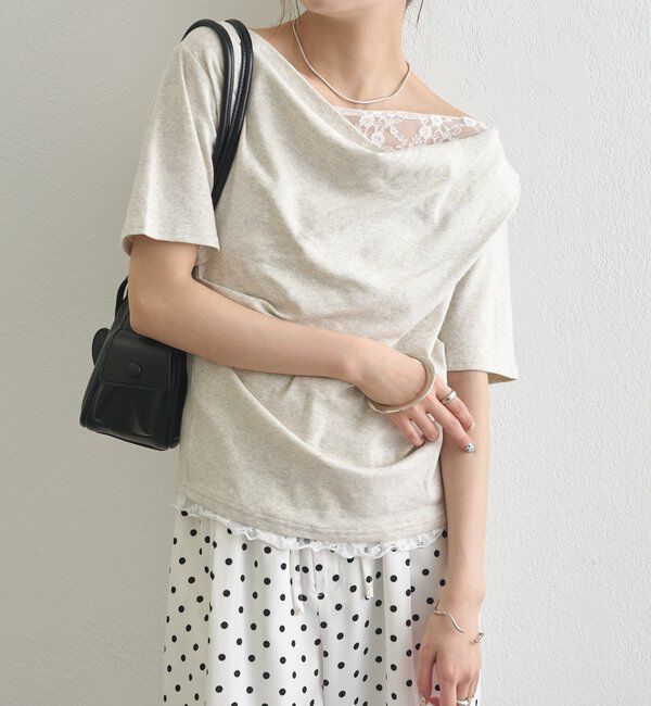  「レースドッキングオフショル半袖Tシャツ」|Tシャツ・カットソー|