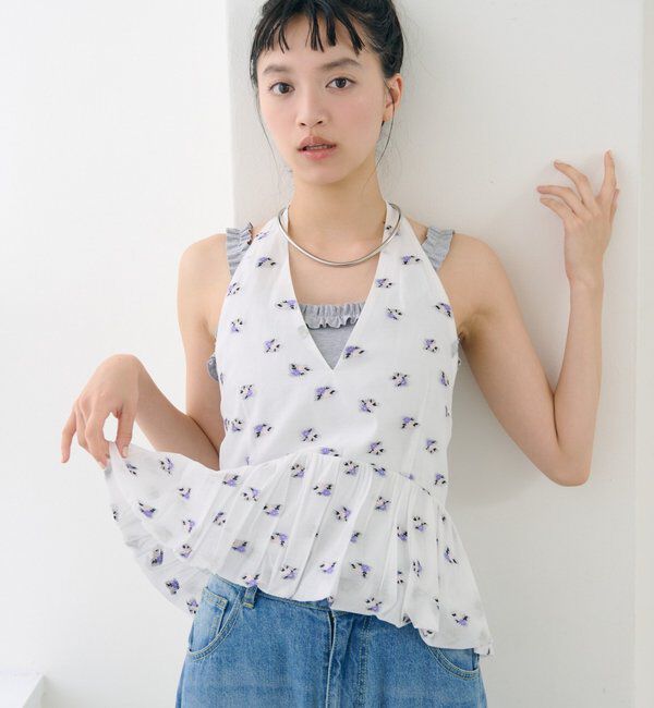 「フラワーホルターブラウス」|シャツ・ブラウス|オフホワイト