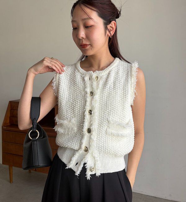  「ツイードライクフリンジベスト」|ニット・セーター|