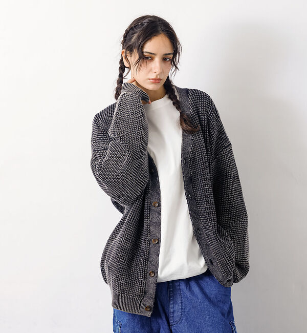 ABAHOUSE「【Revo.レボ】パウダーブリーチ加工ワッフルコットンニットカーディガン/ユニセ」|カーディガン|