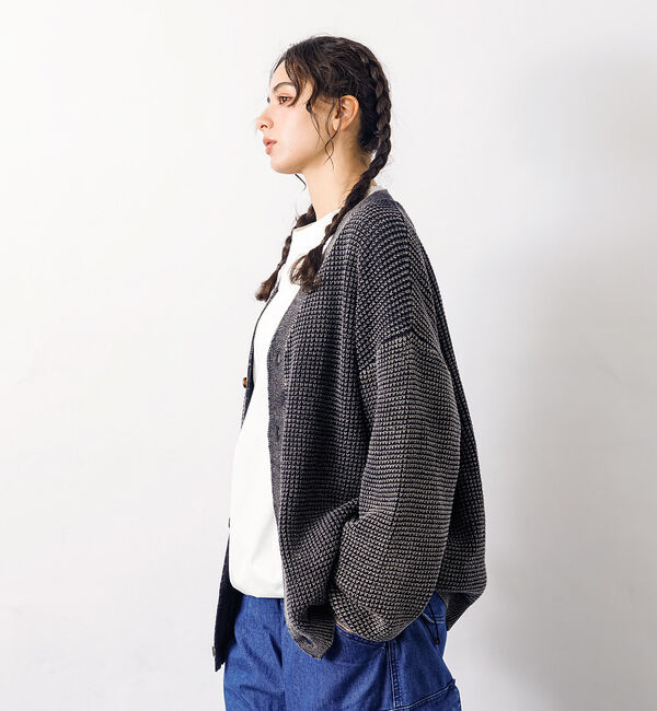 ABAHOUSE「【Revo.レボ】パウダーブリーチ加工ワッフルコットンニットカーディガン/ユニセ」|カーディガン|