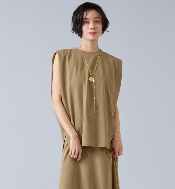 Liesse「【定番】ニュアンスノースリーブカットソー」|Tシャツ・カットソー|キャメル