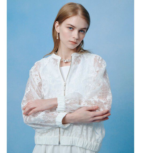 LOULOU WILLOUGHBY「【LOULOU WILLOUGHBY】オーガンレースブルゾン」|ブルゾン・スタジャン|ホワイト