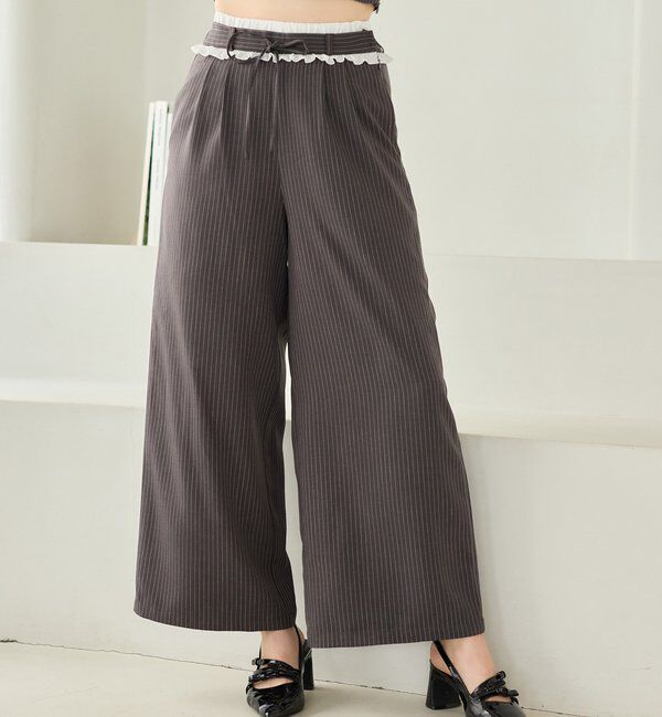  「【Black Ribbon Collection】ウエストフリルスラックス」|その他|グレー