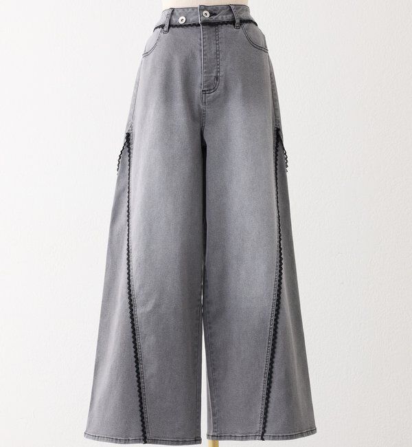  「【SMサイズ展開あり】レース付きワイドデニムパンツ」|その他|