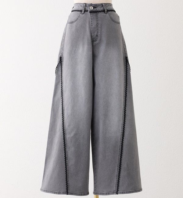  「【SMサイズ展開あり】レース付きワイドデニムパンツ」|その他|