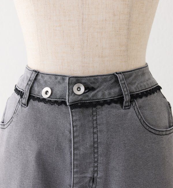  「【SMサイズ展開あり】レース付きワイドデニムパンツ」|その他|