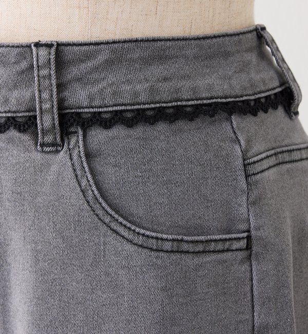  「【SMサイズ展開あり】レース付きワイドデニムパンツ」|その他|