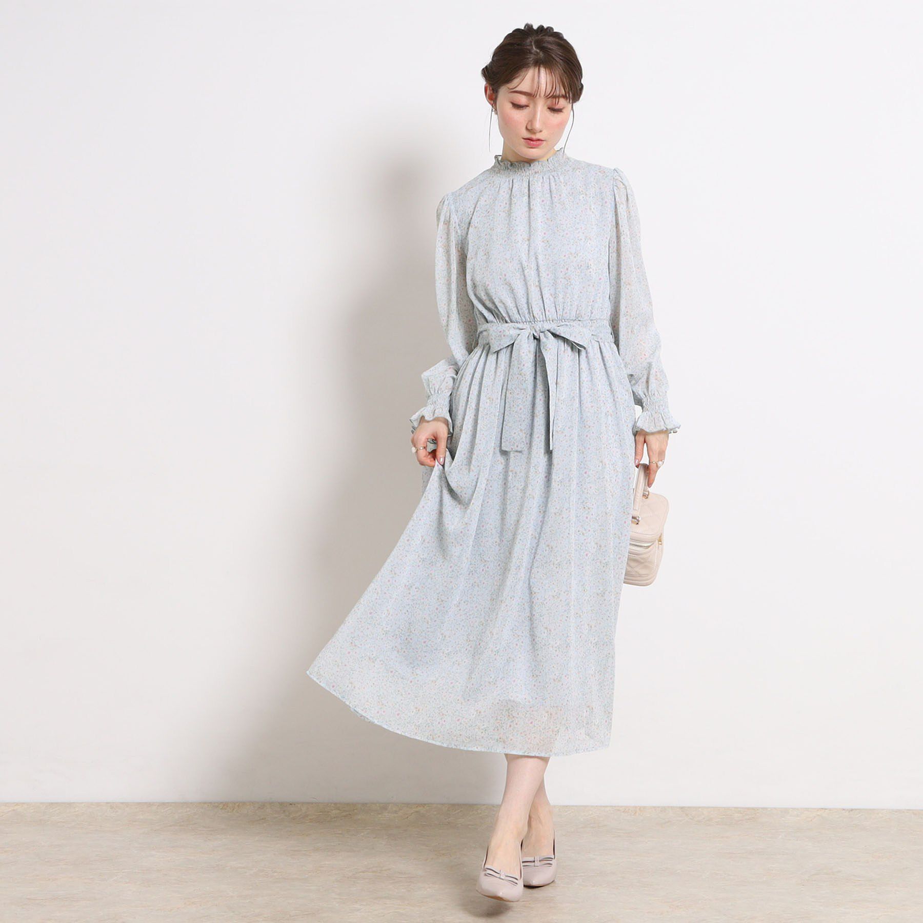 Couture broach「【洗える・着映え】楊柳小花シャーリングワンピース」|ワンピース|