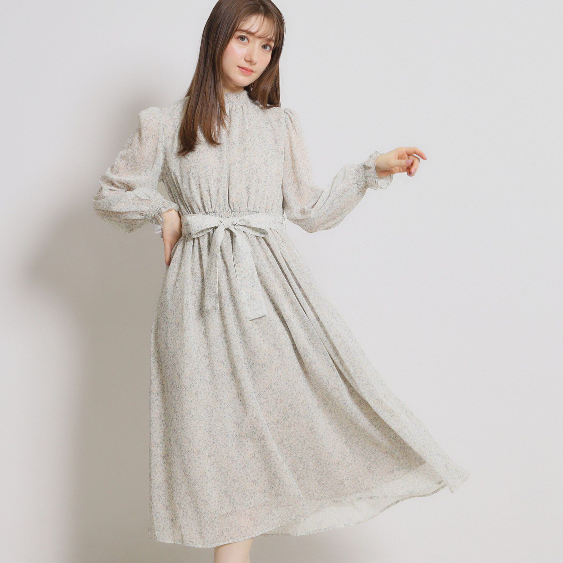 Couture broach「【洗える・着映え】楊柳小花シャーリングワンピース」|ワンピース|