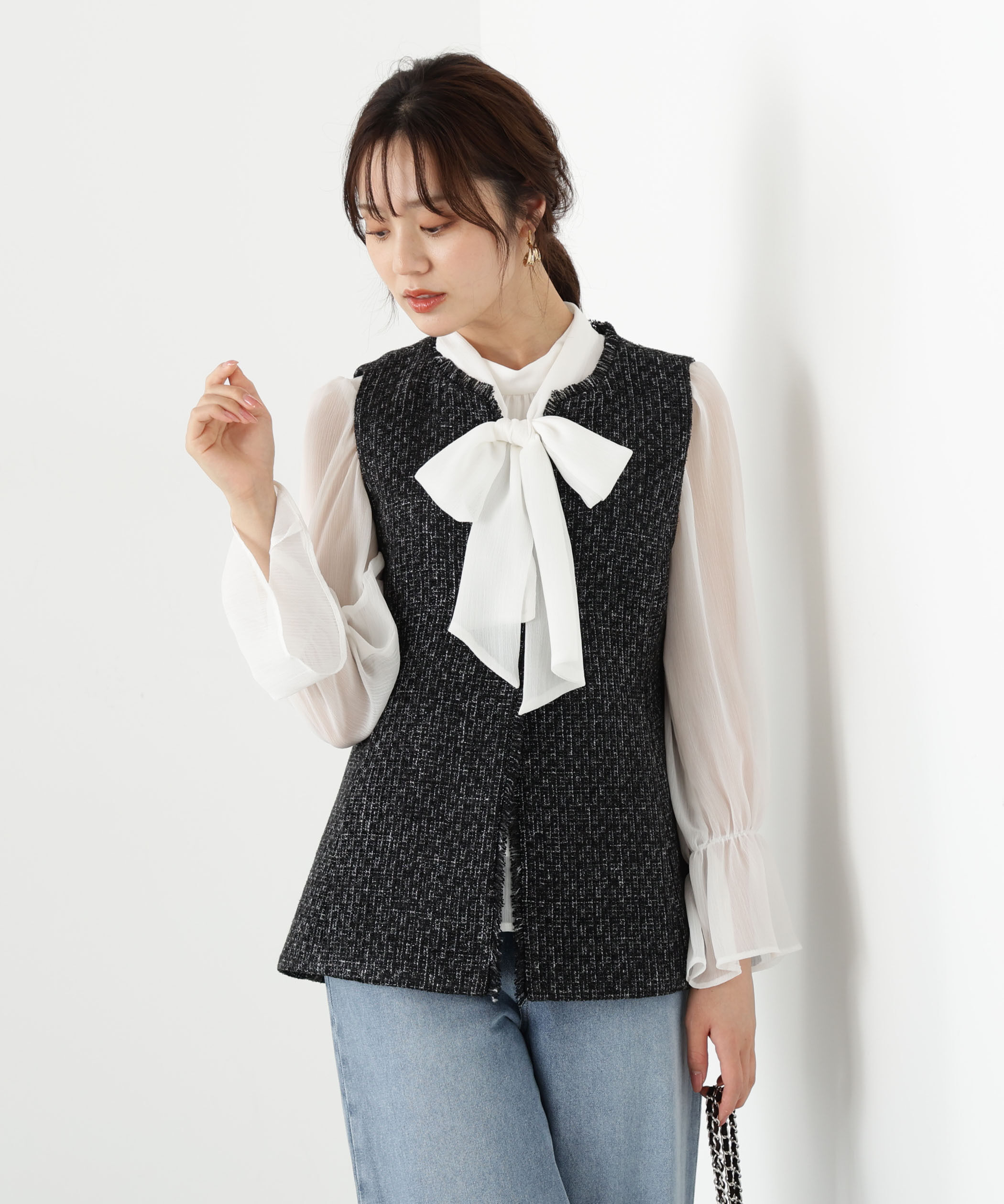 PROPORTION BODY DRESSING「＜ウォッシャブル＞ビッグリボン楊柳ブラウス 25AW」|シャツ・ブラウス|ホワイト