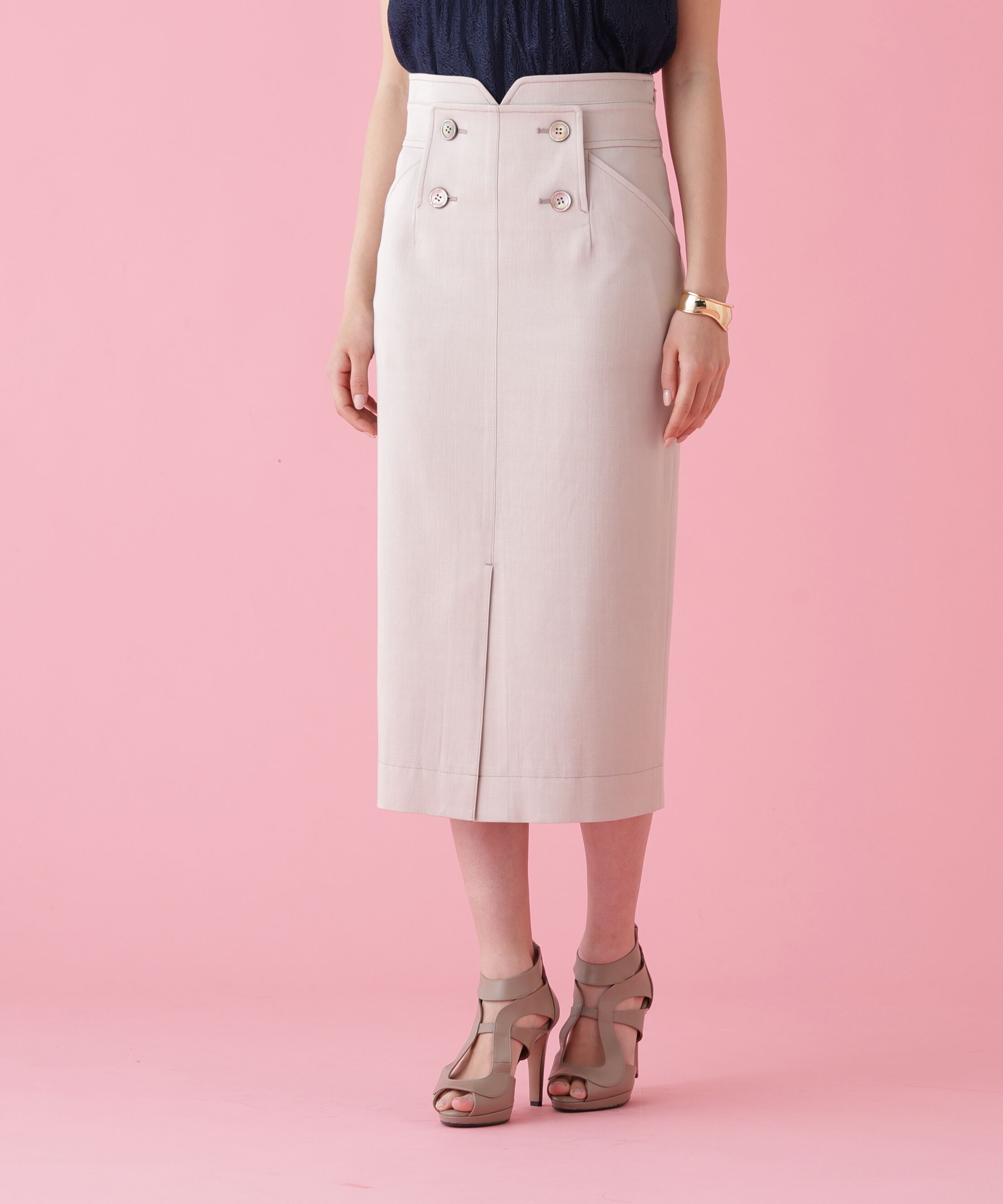  「ボタンアクセントスカート」|スカート|ベージュ