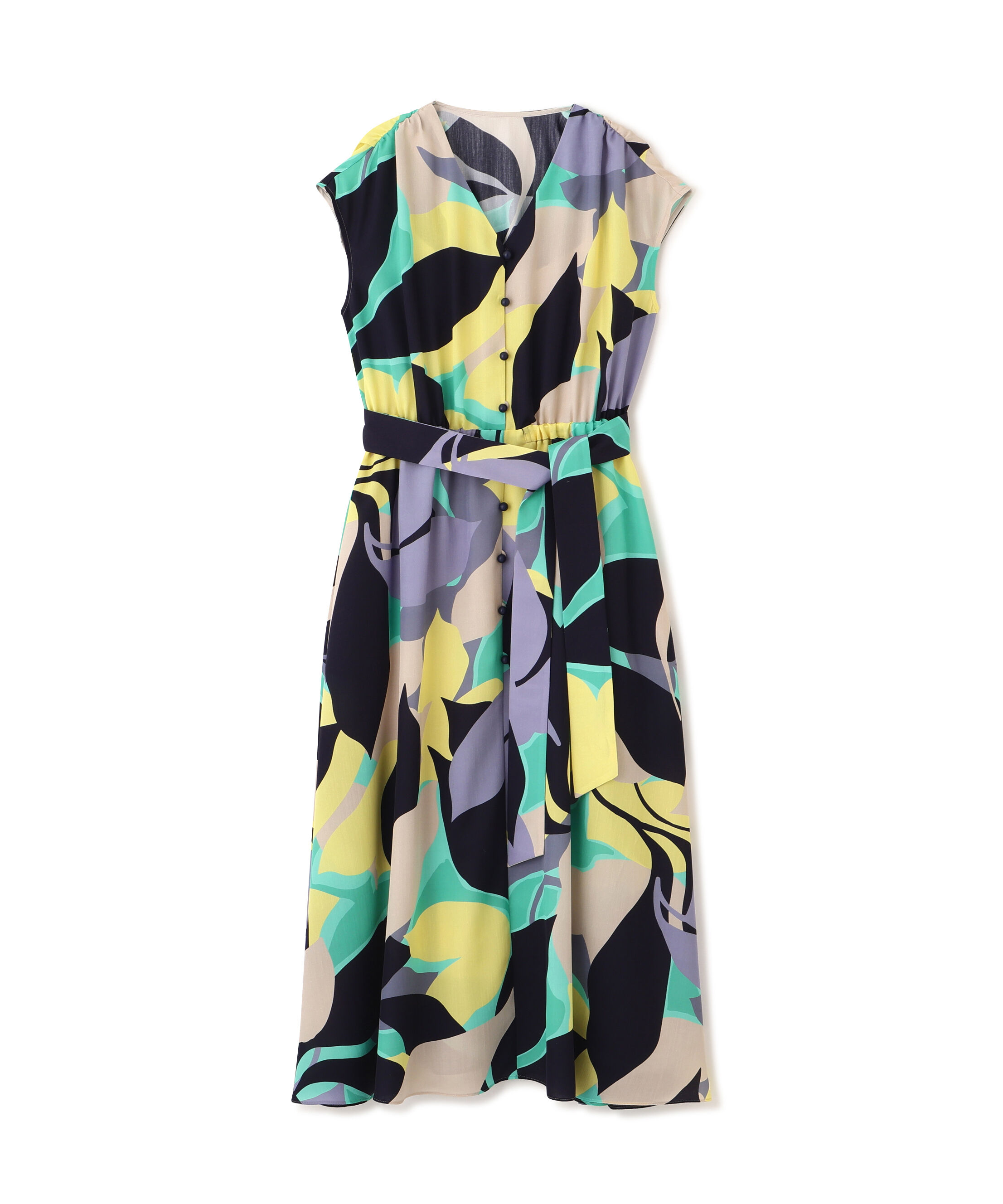  「シェードリーフプリントギャザーワンピース」|ワンピース|