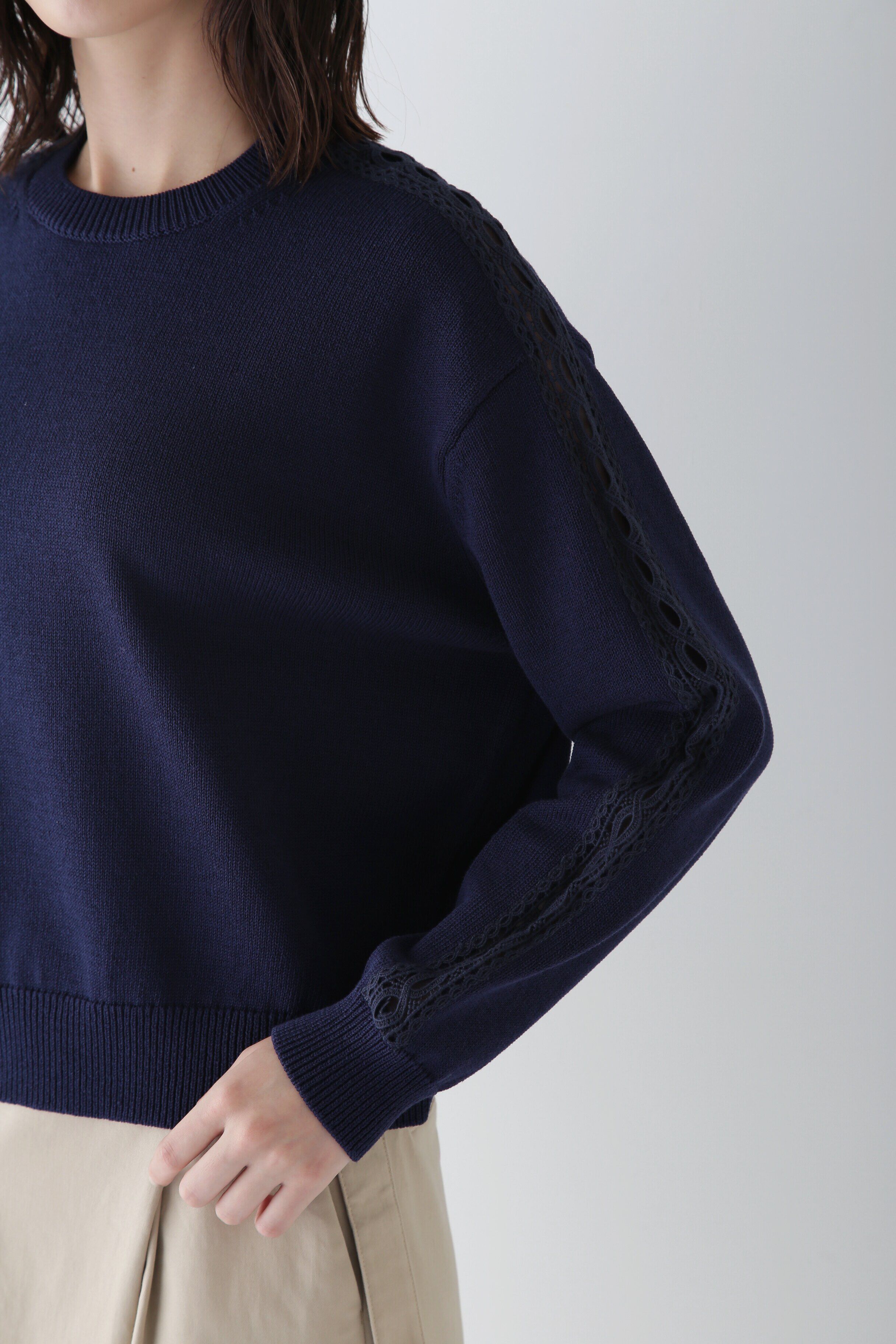  「◆【ウォッシャブル】レースドッキングニットプルオーバー」|ニット・セーター|