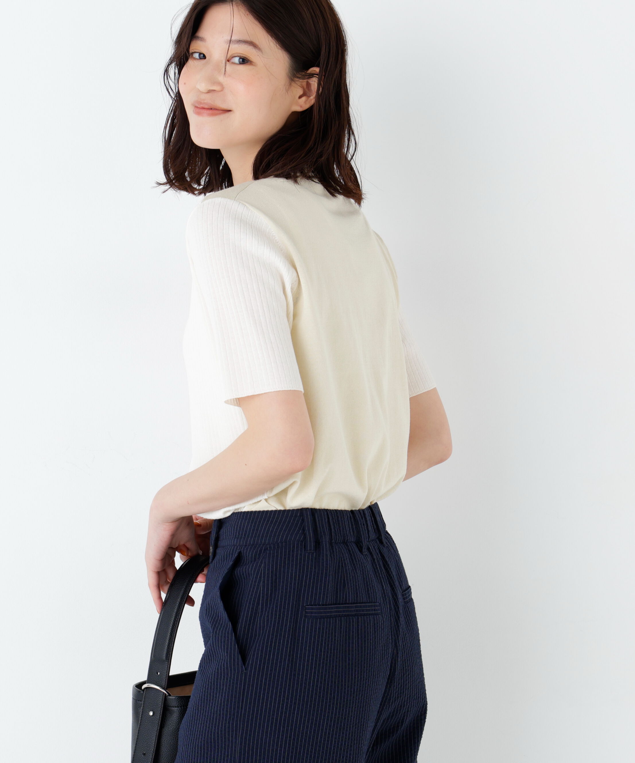  「麻混バイカラーヘンリーネックプルオーバー」|ニット・セーター|