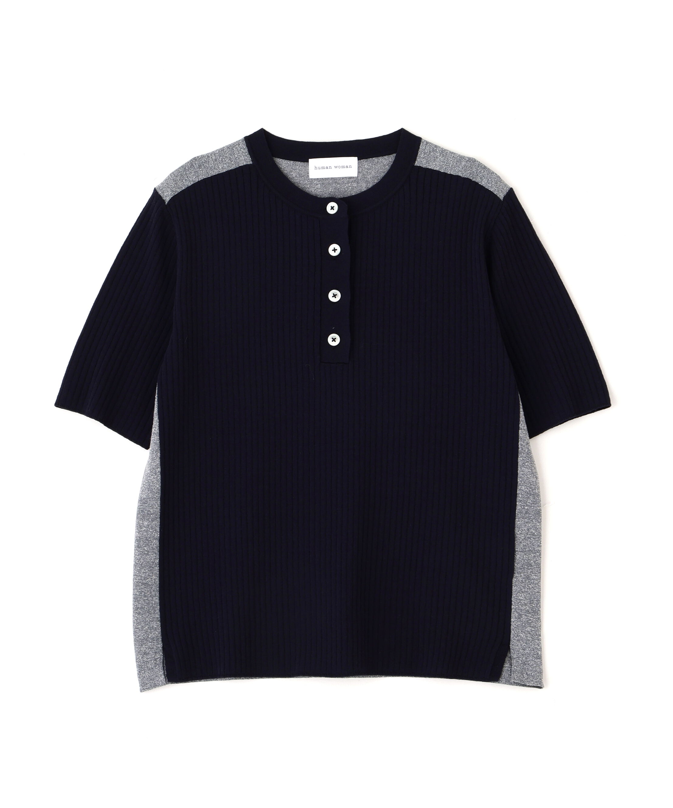  「麻混バイカラーヘンリーネックプルオーバー」|ニット・セーター|