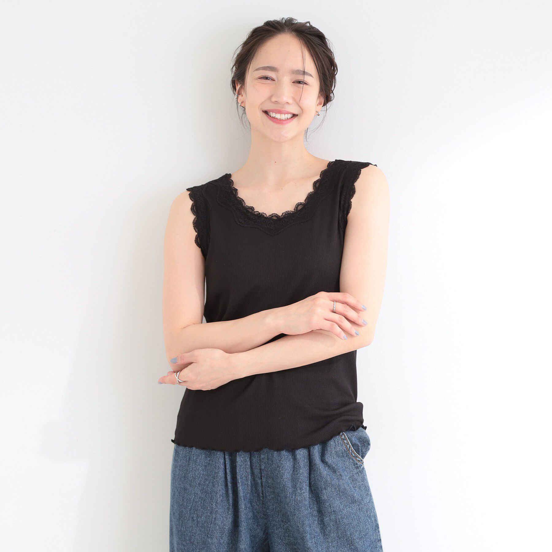 SHOO･LA･RUE「【前後2WAY/洗濯機可/S-LL】レースデザインタンクトップ」|キャミソール|