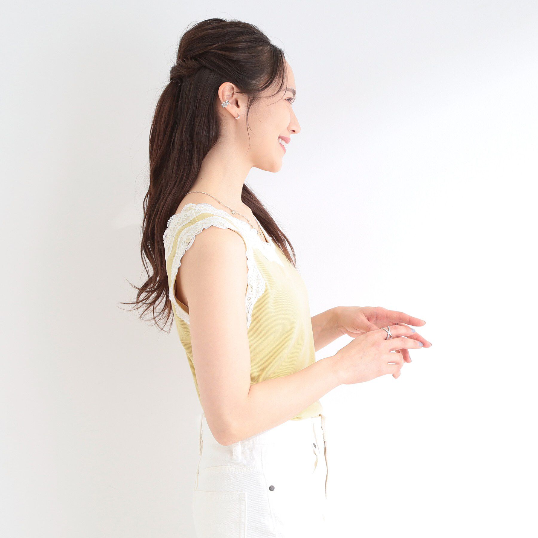 SHOO･LA･RUE「【前後2WAY/洗濯機可/S-LL】レースデザインタンクトップ」|キャミソール|