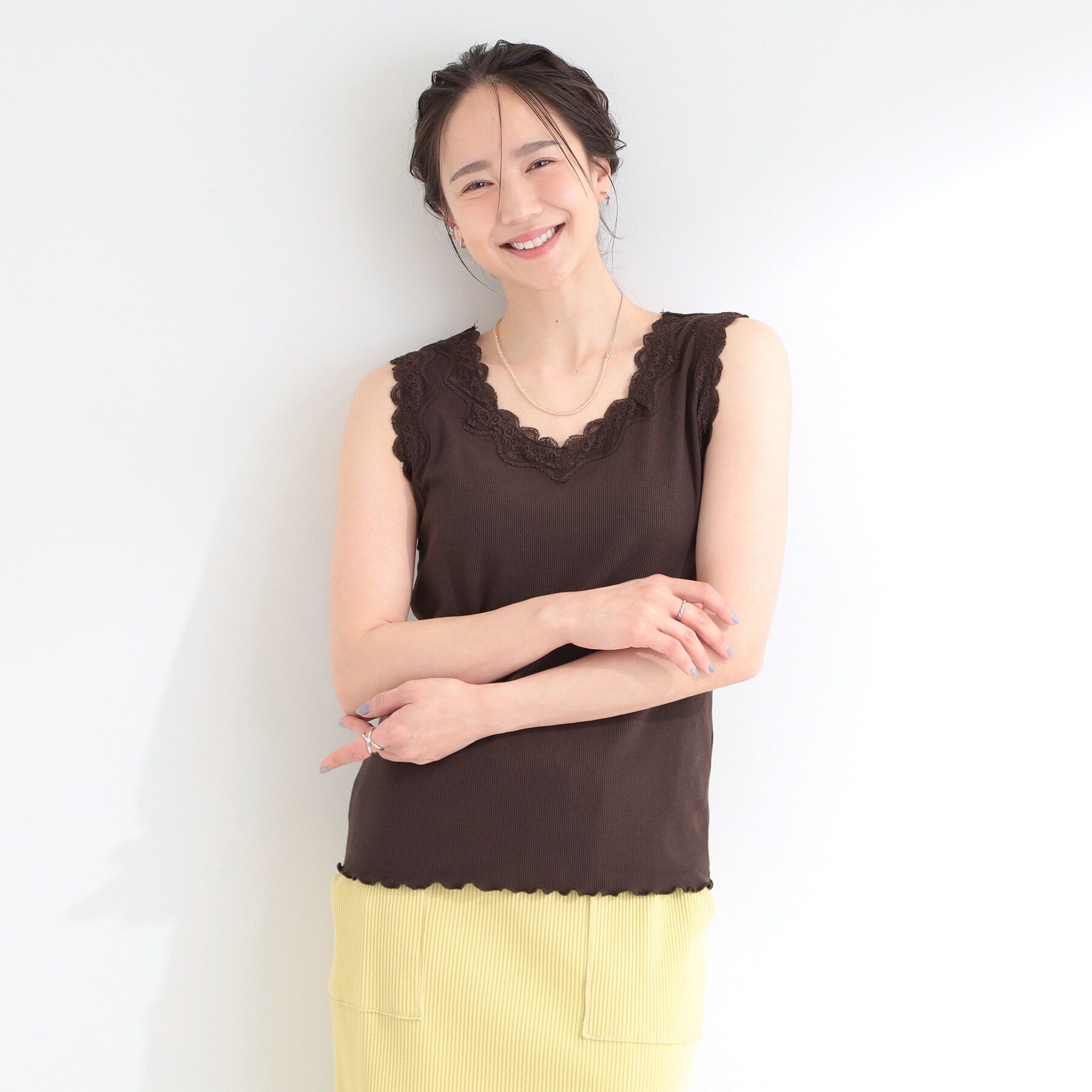 SHOO･LA･RUE「【前後2WAY/洗濯機可/S-LL】レースデザインタンクトップ」|キャミソール|