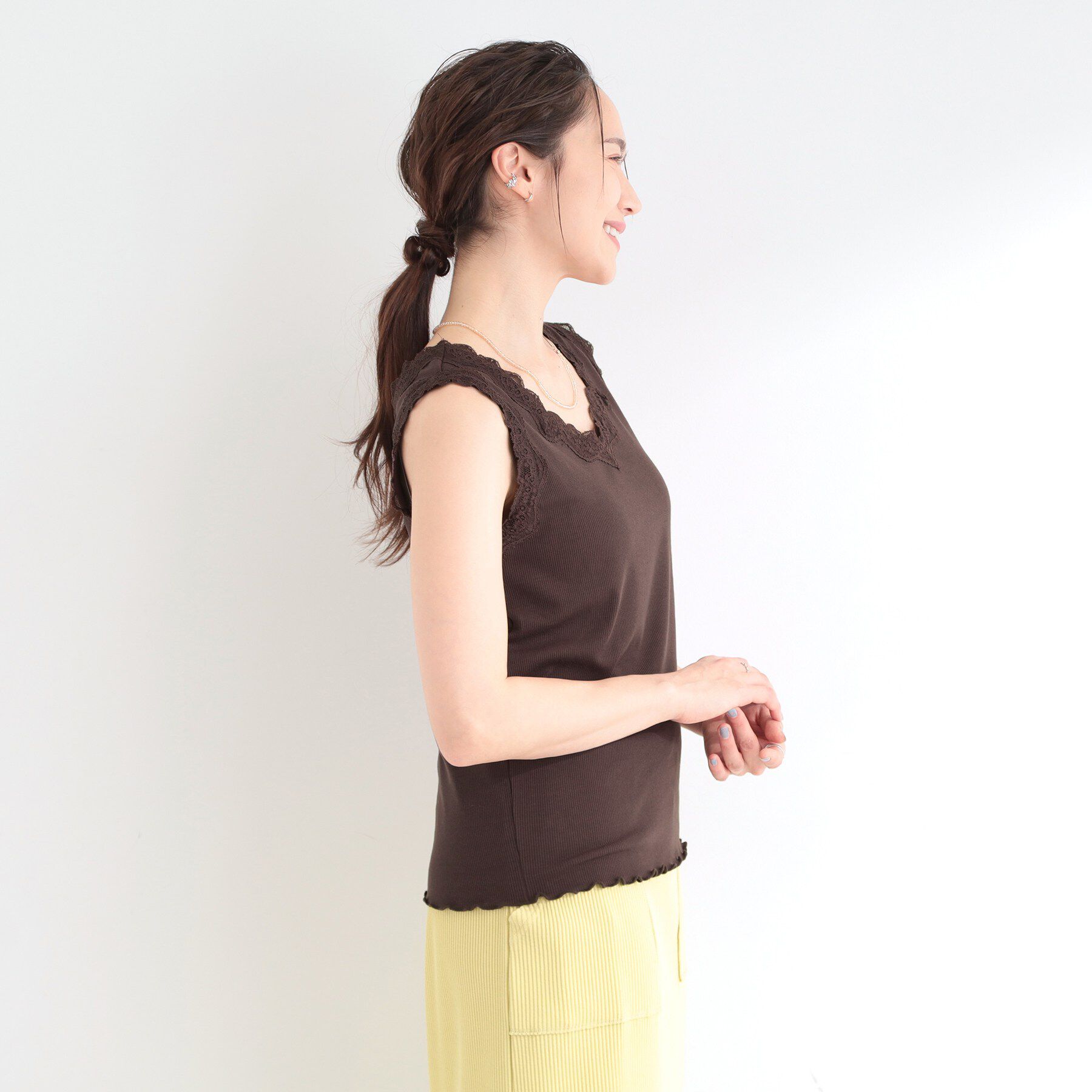 SHOO･LA･RUE「【前後2WAY/洗濯機可/S-LL】レースデザインタンクトップ」|キャミソール|