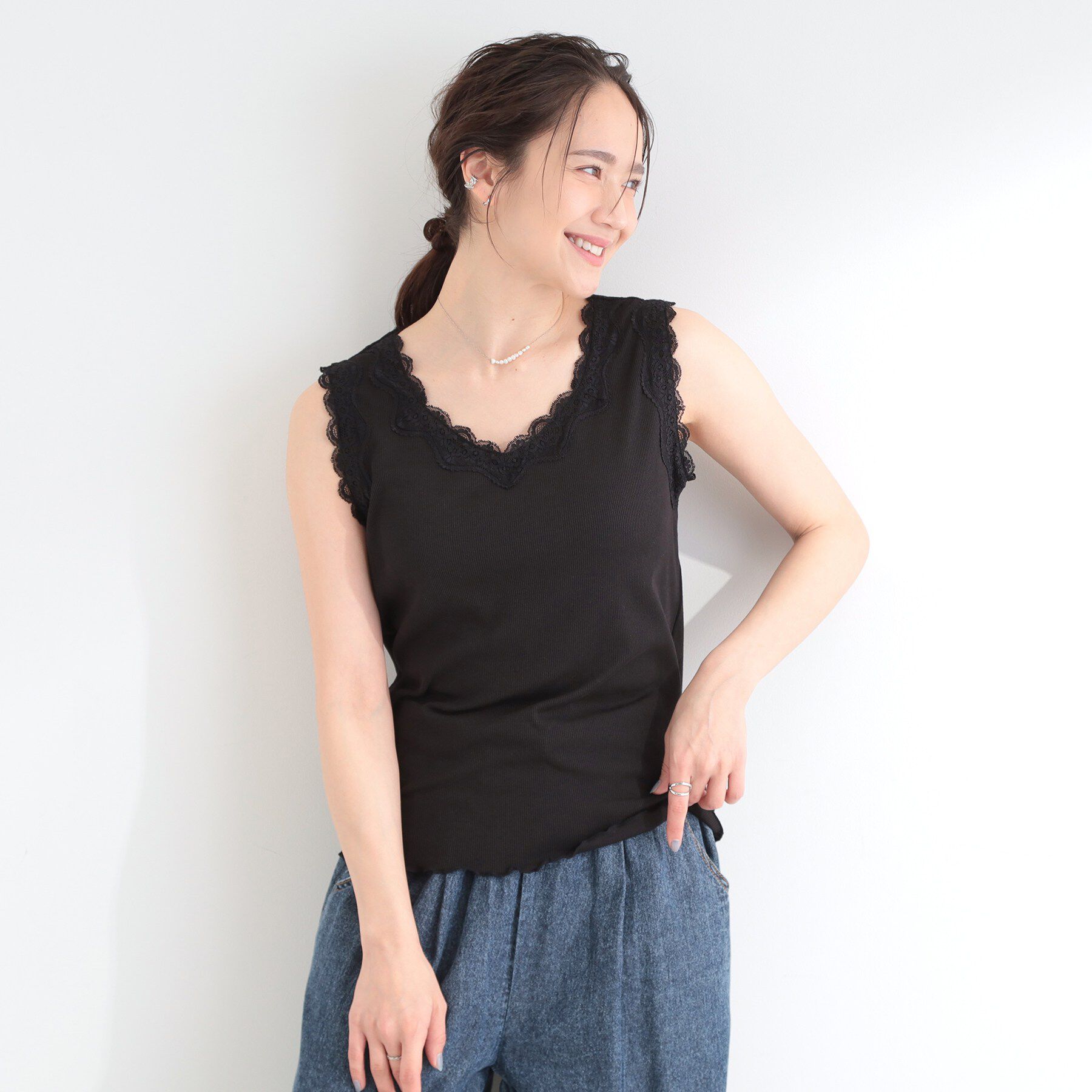 SHOO･LA･RUE「【前後2WAY/洗濯機可/S-LL】レースデザインタンクトップ」|キャミソール|