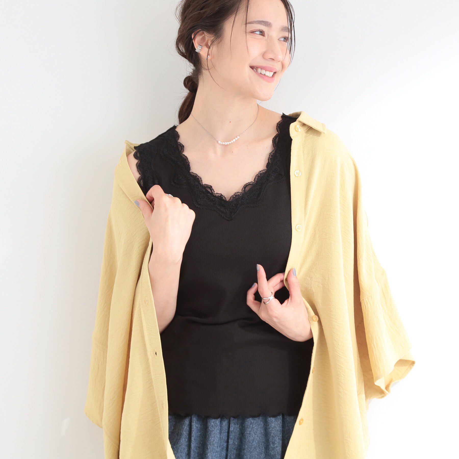 SHOO･LA･RUE「【前後2WAY/洗濯機可/S-LL】レースデザインタンクトップ」|キャミソール|ブラック(019)