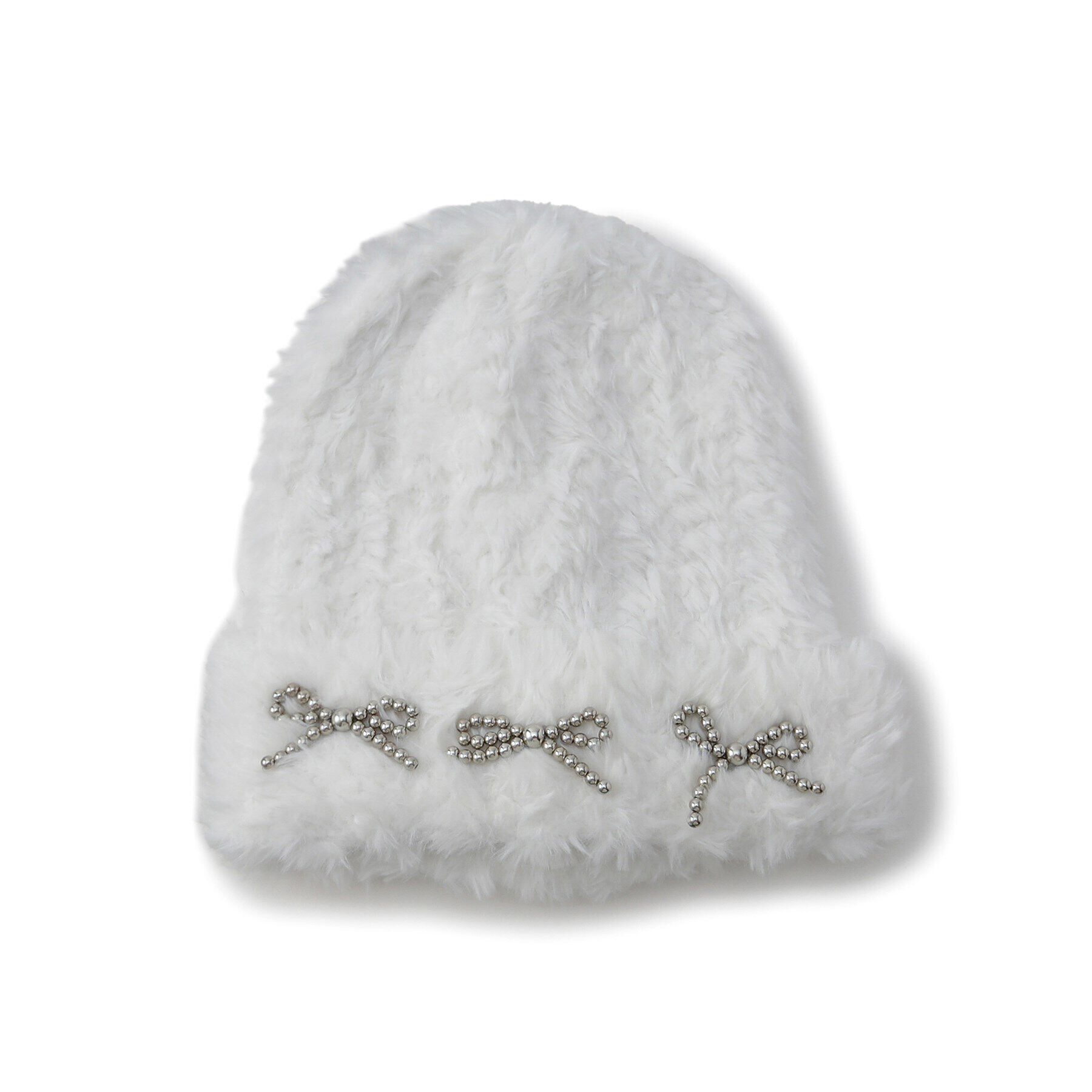 Grandedge「ビーズリボンファーニット帽」|ニット帽|ﾎﾜｲﾄ(001)