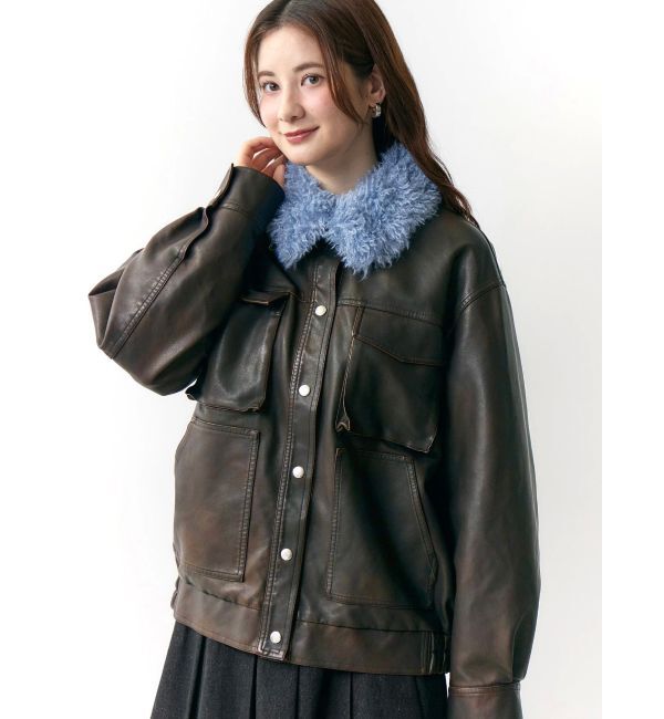 CALNAMUR「ファーカラーフェイクレザーモンスターブルゾン」|ブルゾン・スタジャン|