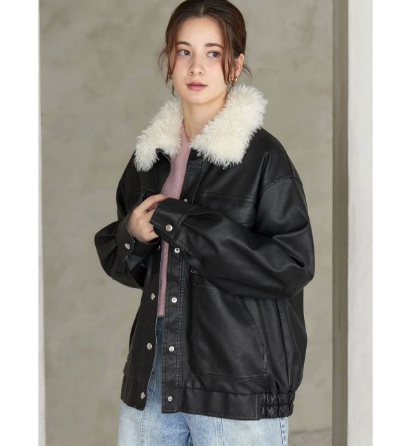 CALNAMUR「ファーカラーフェイクレザーモンスターブルゾン」|ブルゾン・スタジャン|