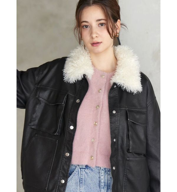 CALNAMUR「ファーカラーフェイクレザーモンスターブルゾン」|ブルゾン・スタジャン|