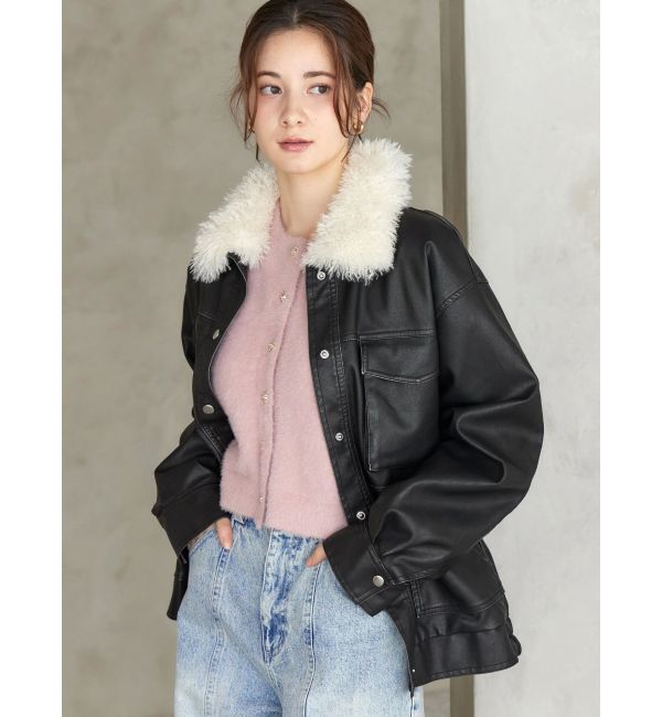 CALNAMUR「ファーカラーフェイクレザーモンスターブルゾン」|ブルゾン・スタジャン|