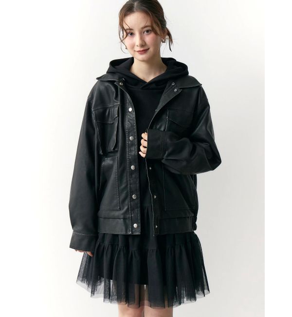 CALNAMUR「ファーカラーフェイクレザーモンスターブルゾン」|ブルゾン・スタジャン|