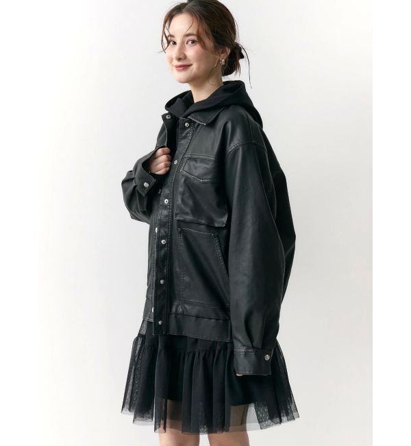 CALNAMUR「ファーカラーフェイクレザーモンスターブルゾン」|ブルゾン・スタジャン|