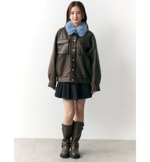 CALNAMUR「ファーカラーフェイクレザーモンスターブルゾン」|ブルゾン・スタジャン|