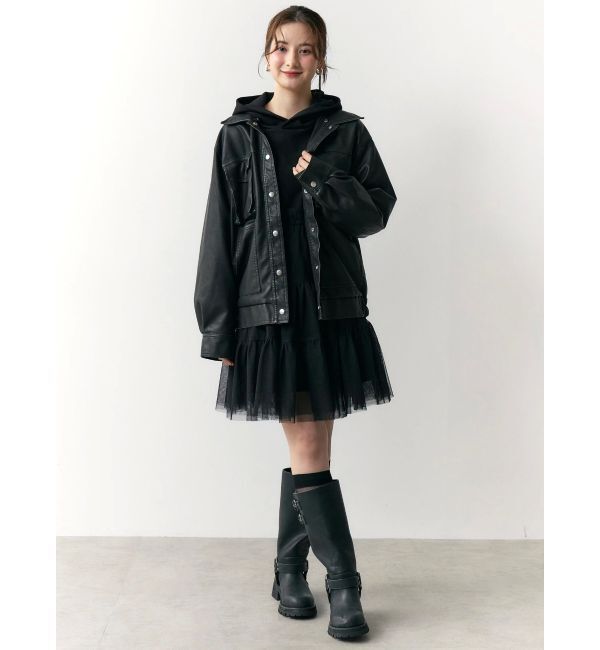 CALNAMUR「ファーカラーフェイクレザーモンスターブルゾン」|ブルゾン・スタジャン|