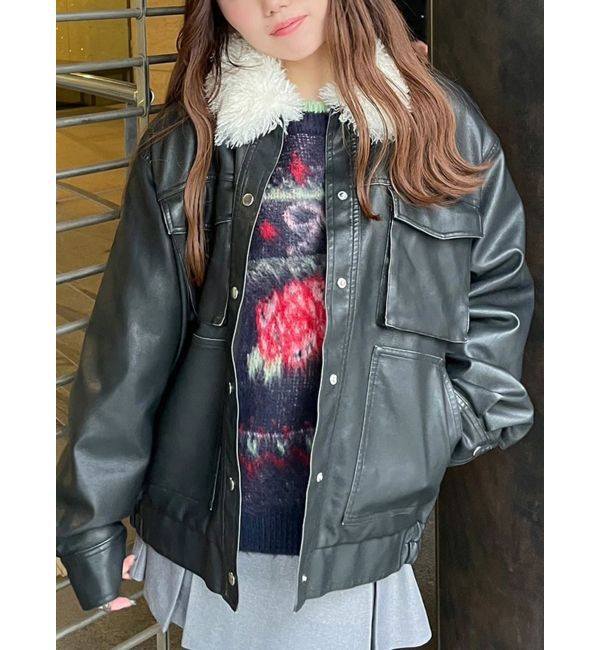 CALNAMUR「ファーカラーフェイクレザーモンスターブルゾン」|ブルゾン・スタジャン|