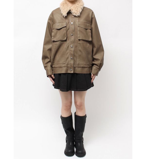 CALNAMUR「ファーカラーフェイクレザーモンスターブルゾン」|ブルゾン・スタジャン|