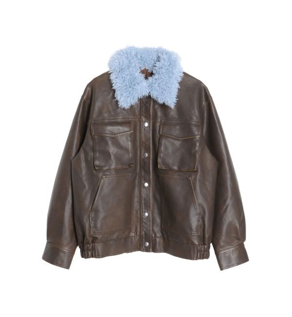 CALNAMUR「ファーカラーフェイクレザーモンスターブルゾン」|ブルゾン・スタジャン|