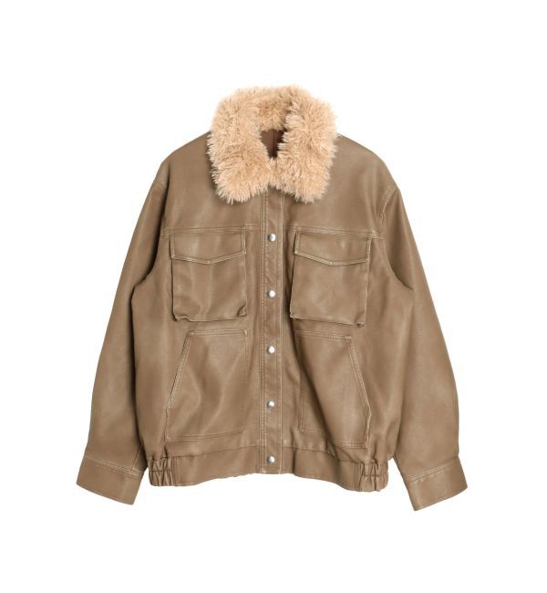 CALNAMUR「ファーカラーフェイクレザーモンスターブルゾン」|ブルゾン・スタジャン|