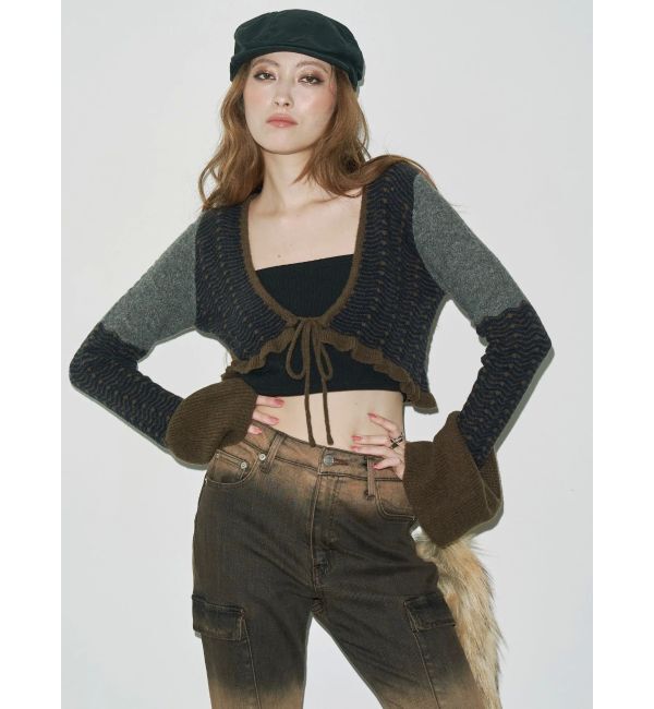EVRIS「オリジナルパターンショートニットカーディガン」|ニット・セーター|