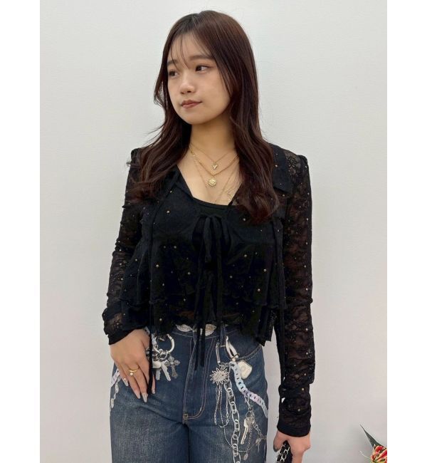 EVRIS「スタッズレースリボンシャツ」|シャツ・ブラウス|ブラック