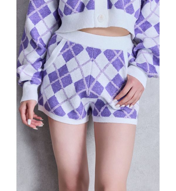 GYDA「アーガイルニットショートパンツ」|その他|パープル