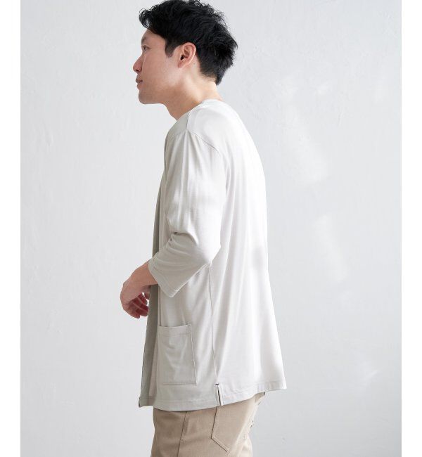 ikka「7分袖バイカラーボタンレスカーディガン」|カーディガン|