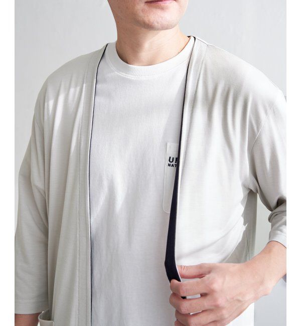 ikka「7分袖バイカラーボタンレスカーディガン」|カーディガン|